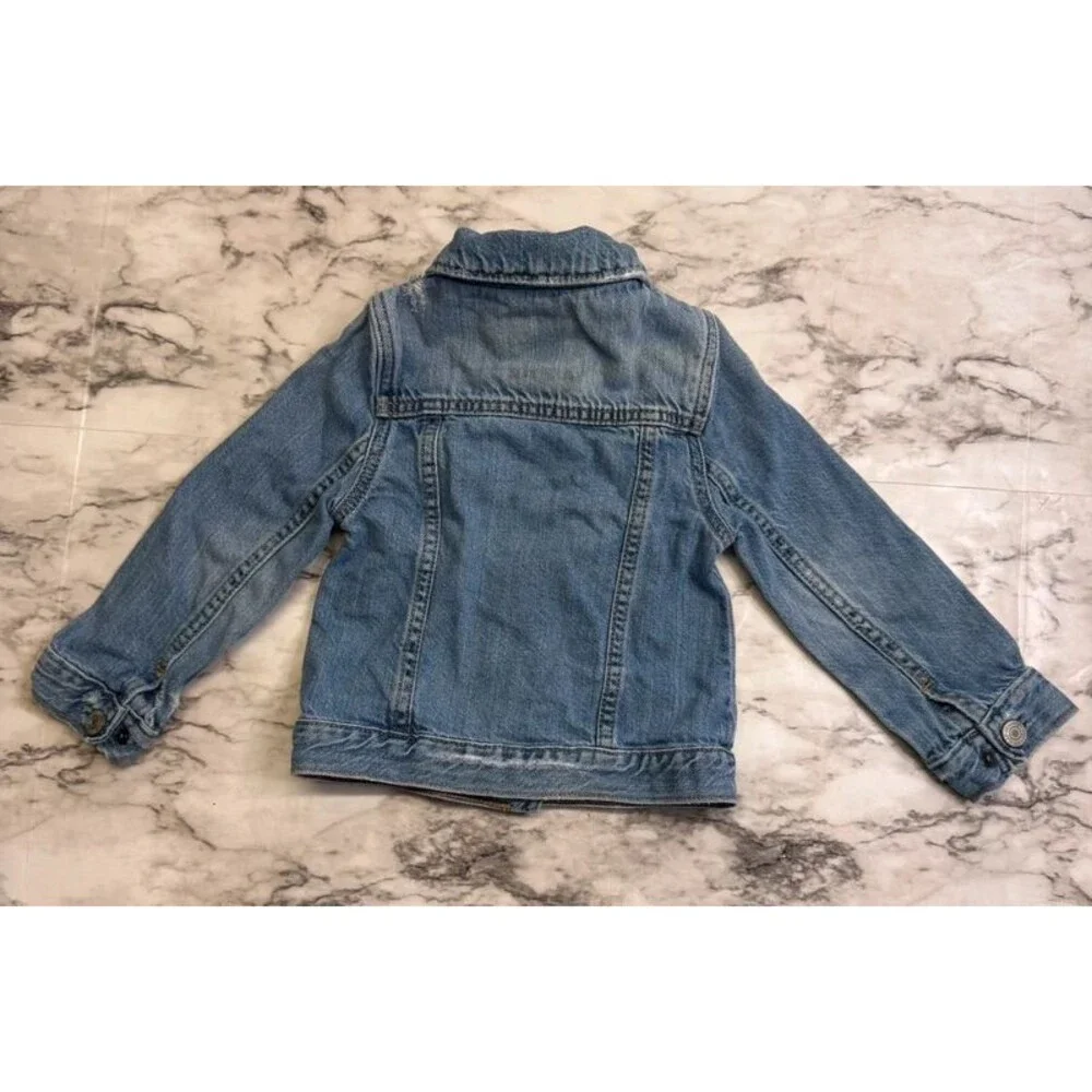 Gap Toddlers Unisex Distressed Snap Front Jean Jacket Blue Size 3T